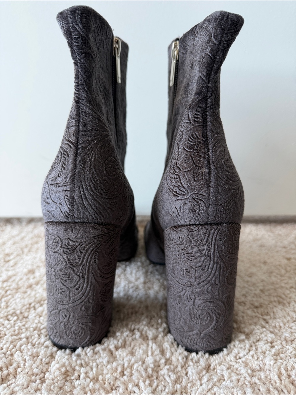 Marc Fisher Women's Gray Embossed Floral Block Heel Ankle Boots - Picture 5 of 5